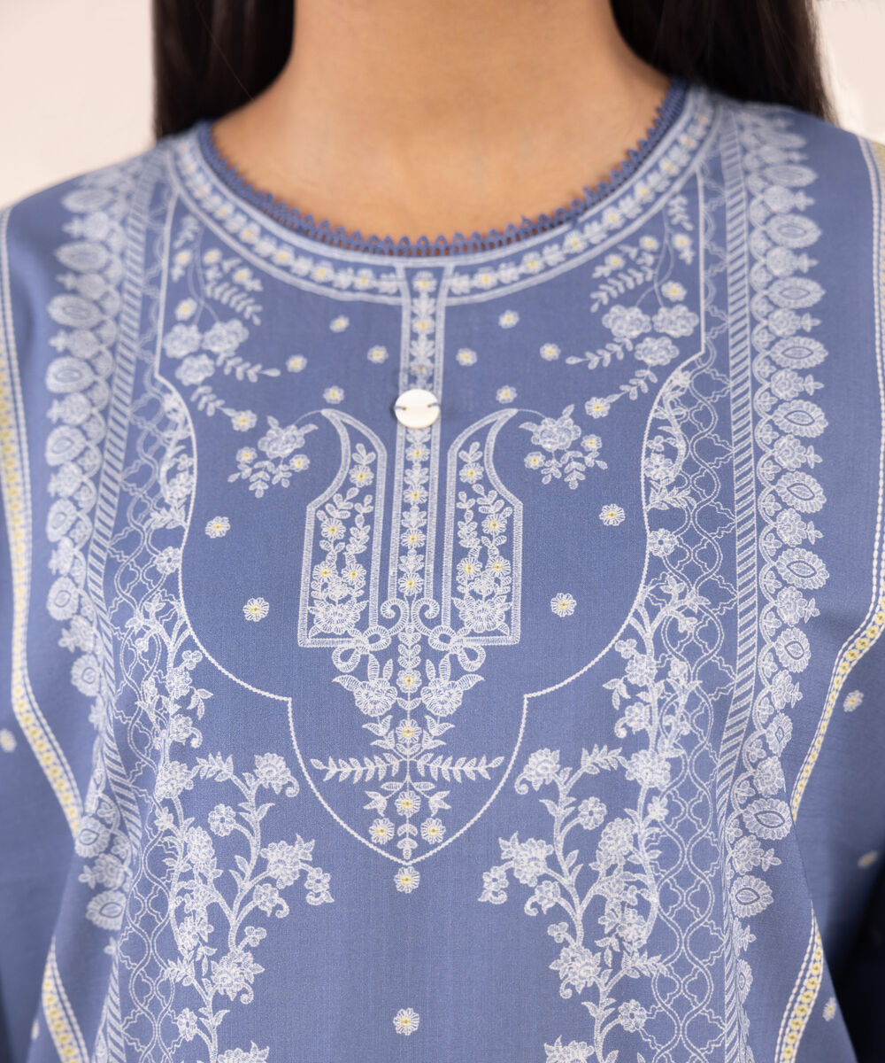 Women's RTW Cross Hatch Blue Printed Boxy Shirt