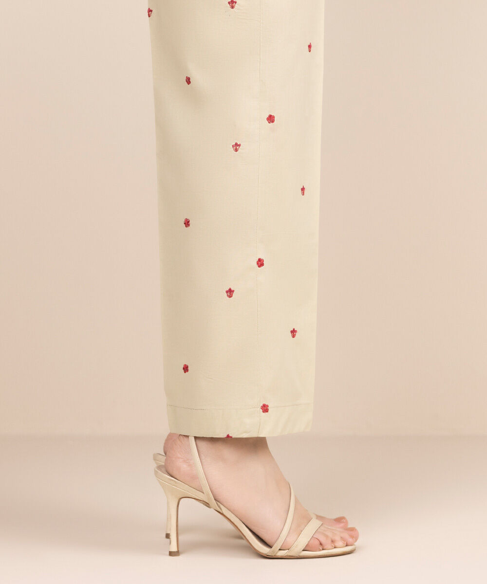 Women's RTW Cambric Green Embroidered Straight Pants