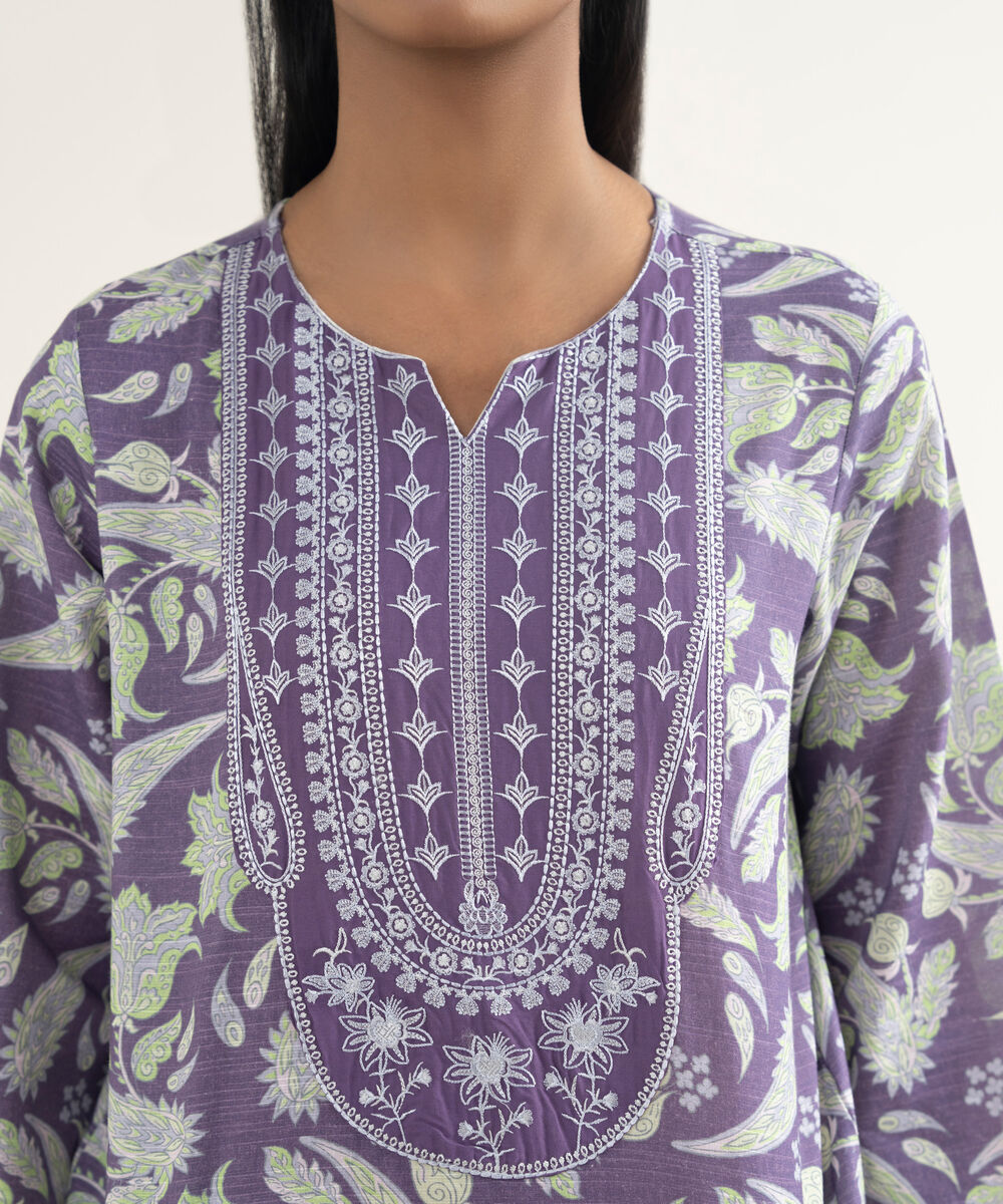 Women's RTW Light Khaddar Embroidered Purple Straight Shirt