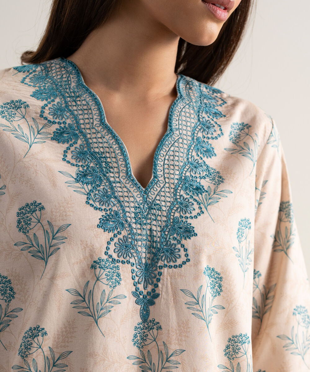 Women's Unstitched Lawn Embroidered Light Tea Pink 3 Piece Suit