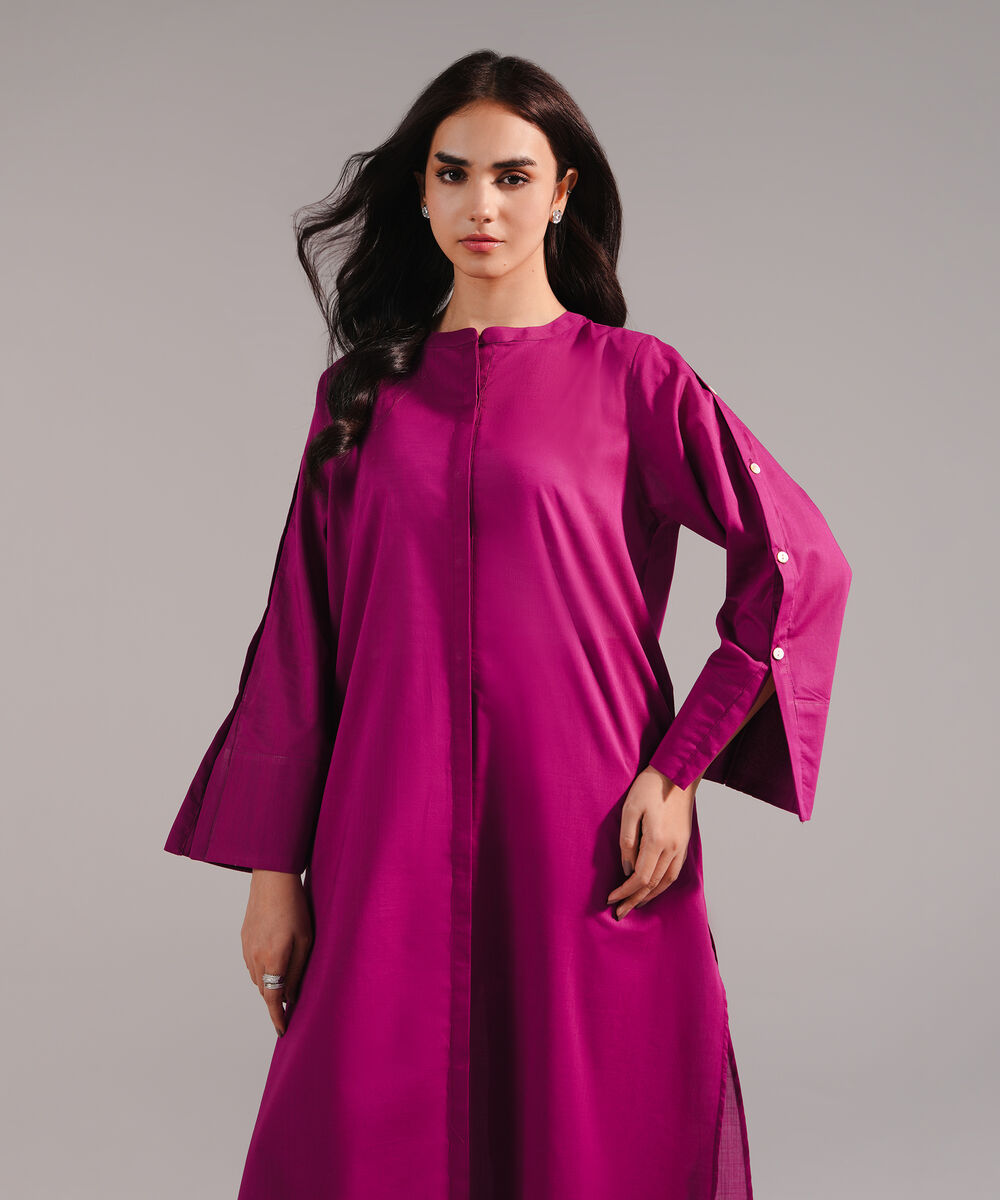 Women's RTW Crosshatch Solid Purple Straight Shirt