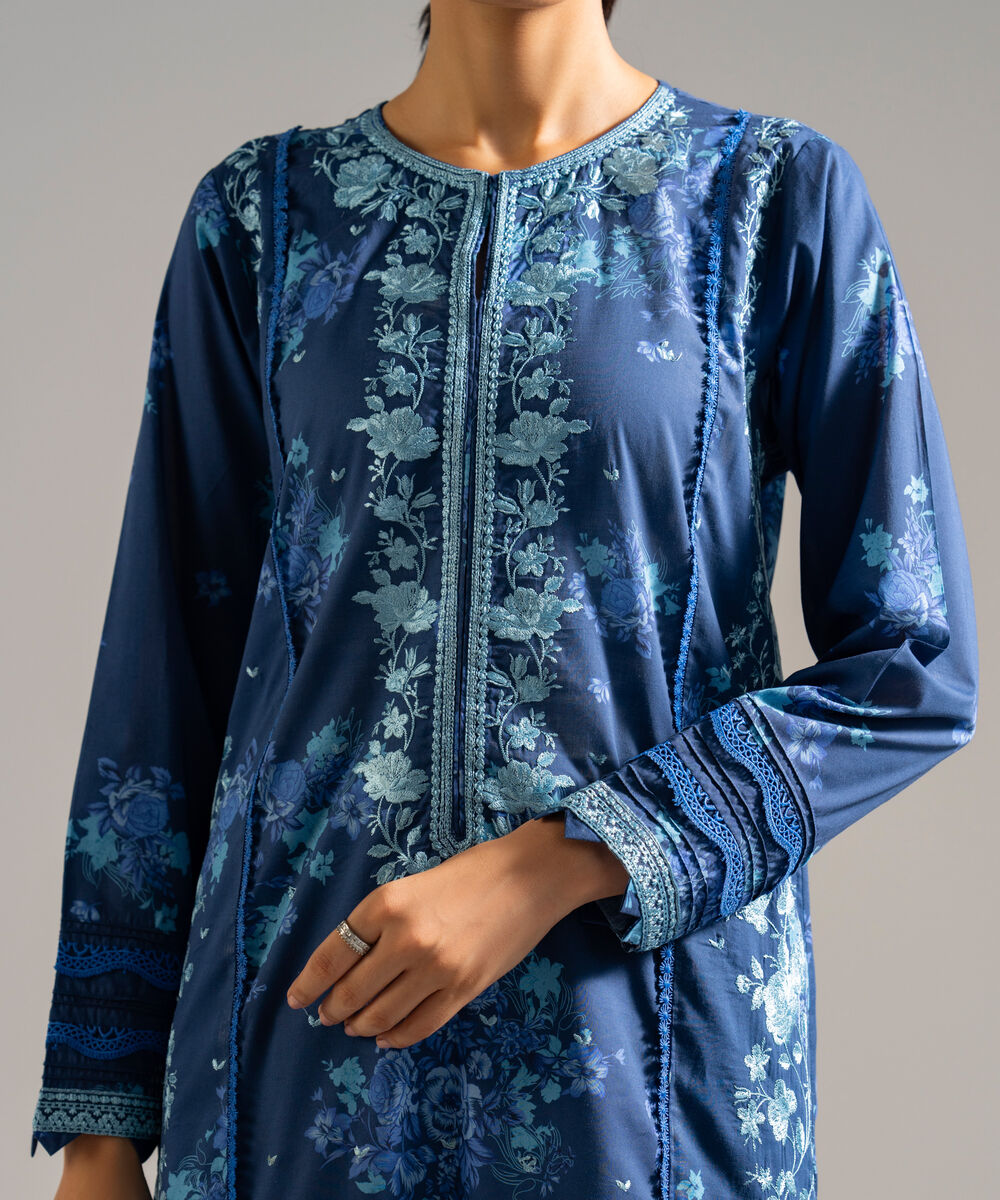 Women's RTW Lawn Embroidered Blue 2 Piece Suit