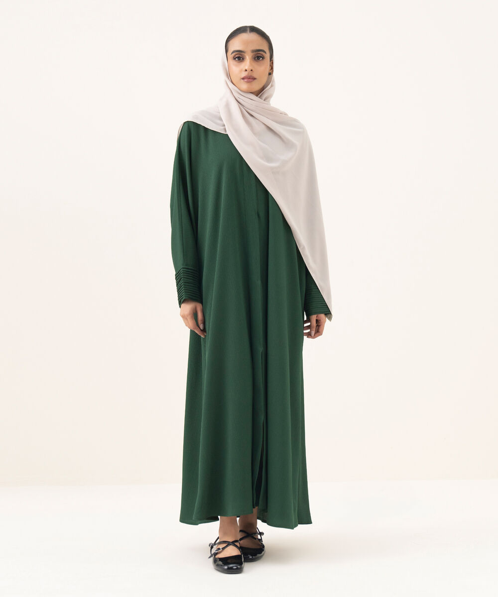 Women's emerald green button through kimono Abaya