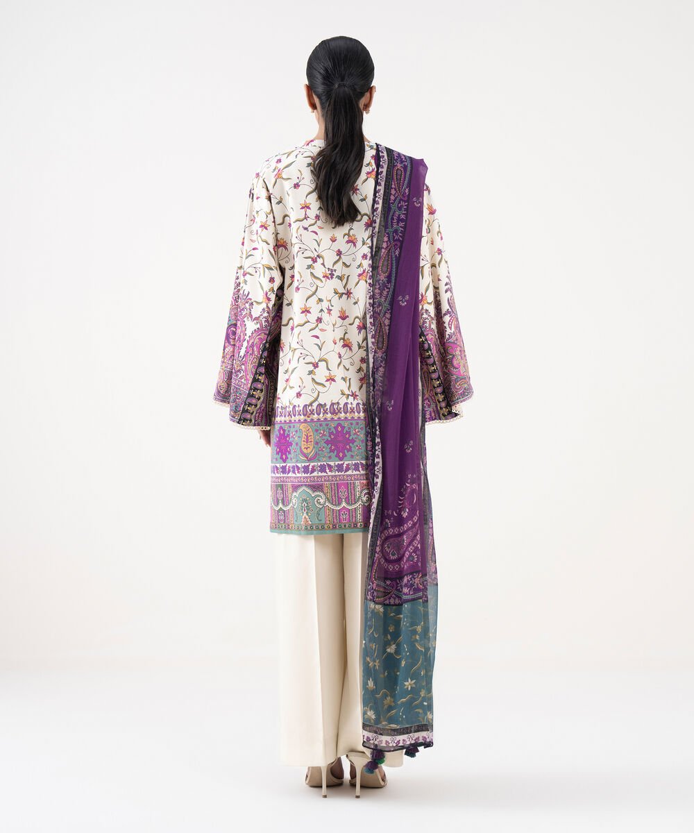 Women's Unstitched Cotton Viscose Printed Multi 3 Piece Suit