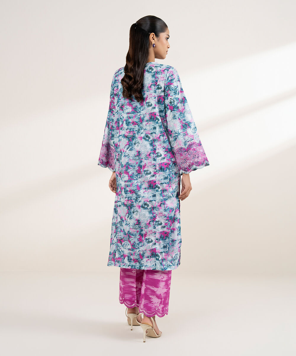 Women's RTW Lawn Blue Embroidered A-Line Shirt