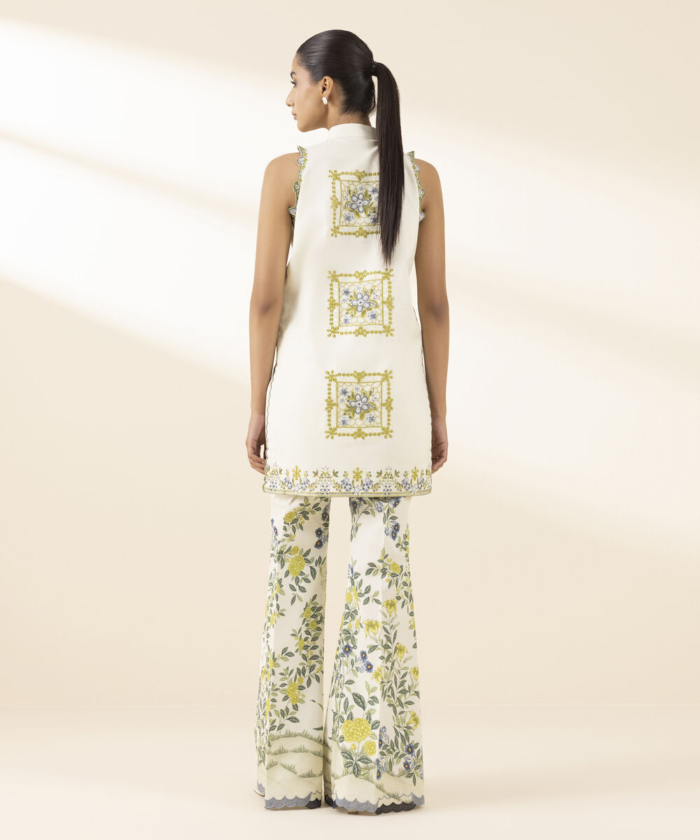 Unstitched Women's Off White Textured Lawn Shirt Trousers