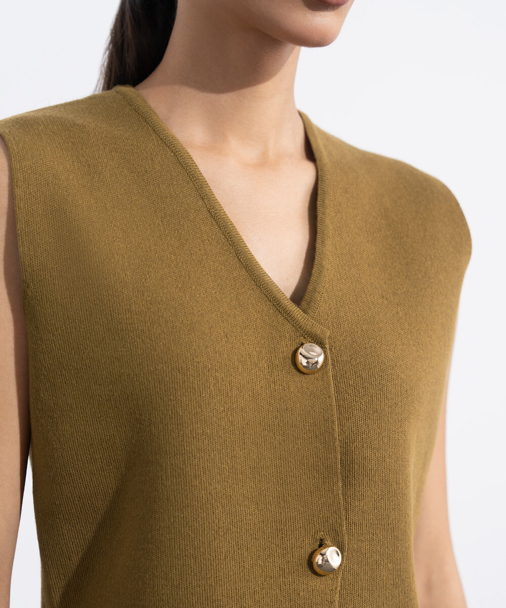 Women's Western Wear Mustard Knit Waistcoat Top