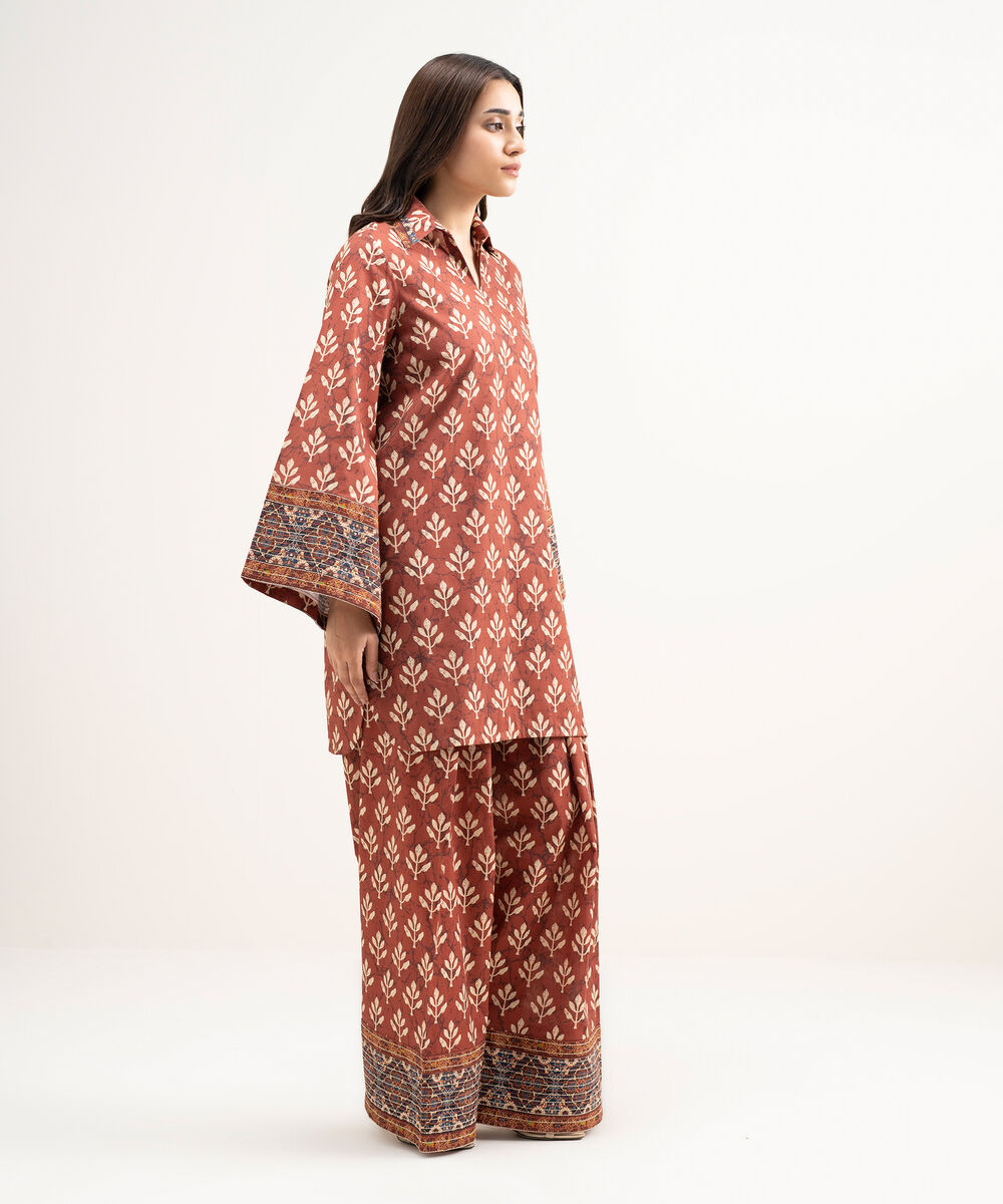 Women's Unstitched Lawn Printed Red 2 Piece Suit