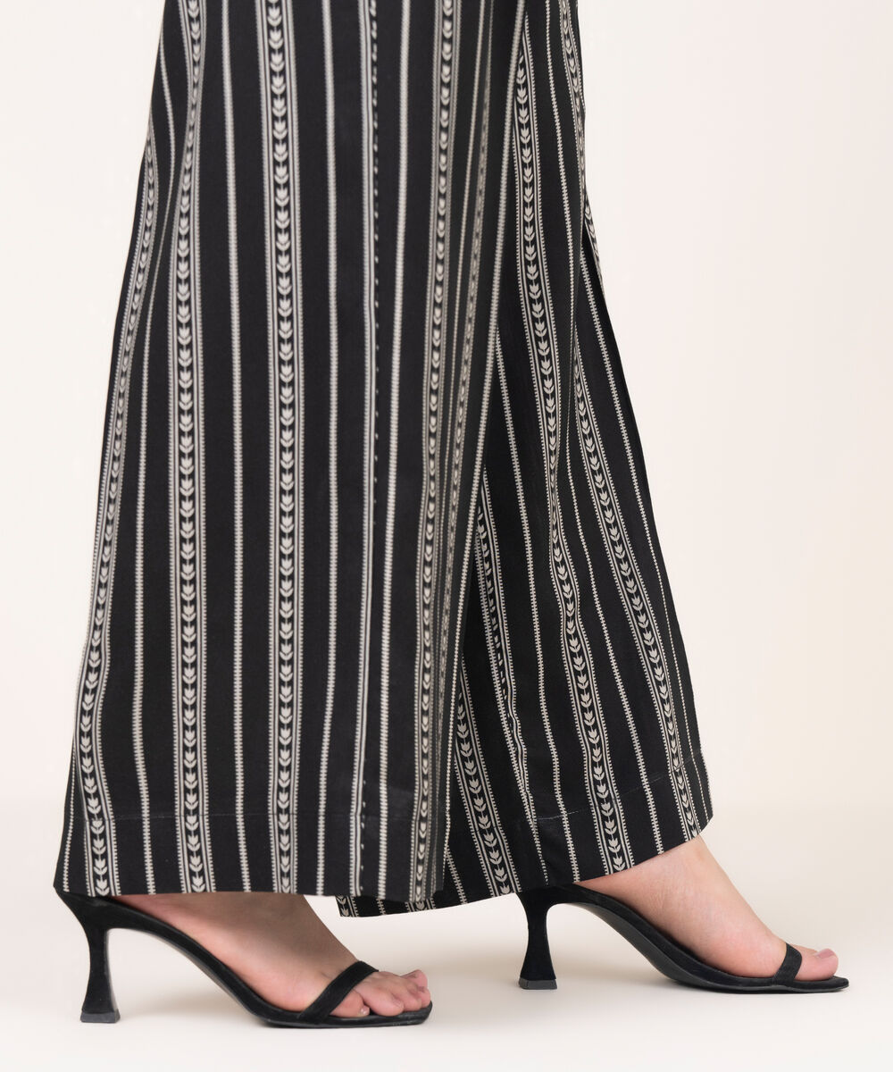 Women's RTW Viscose Linen Printed Black Straight Pants