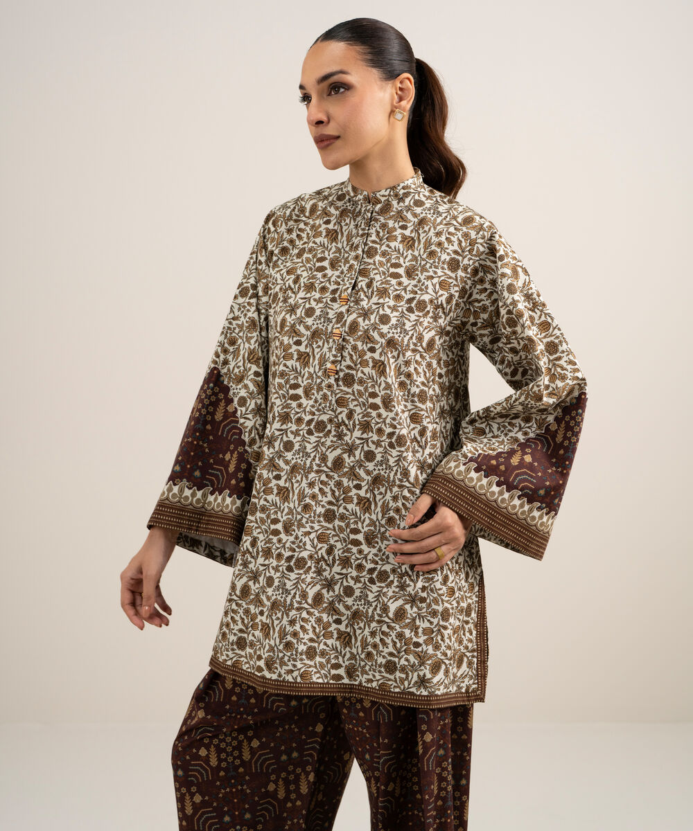 Women's Unstitched Cotton Printed Off White & Multi  2 Piece Suit