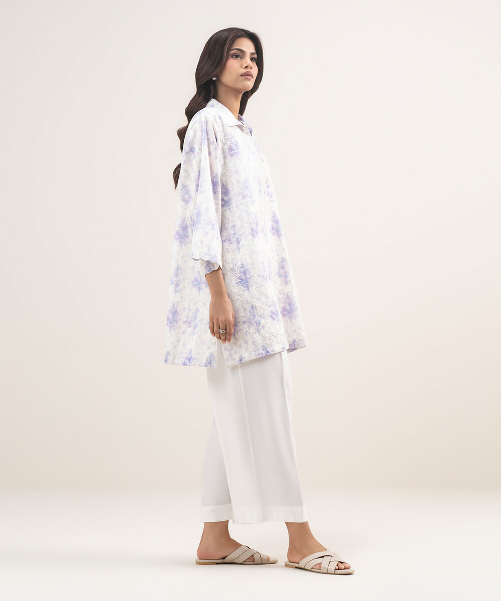 Women's RTW Leno Kara Embroidered Light Purple Straight Shirt