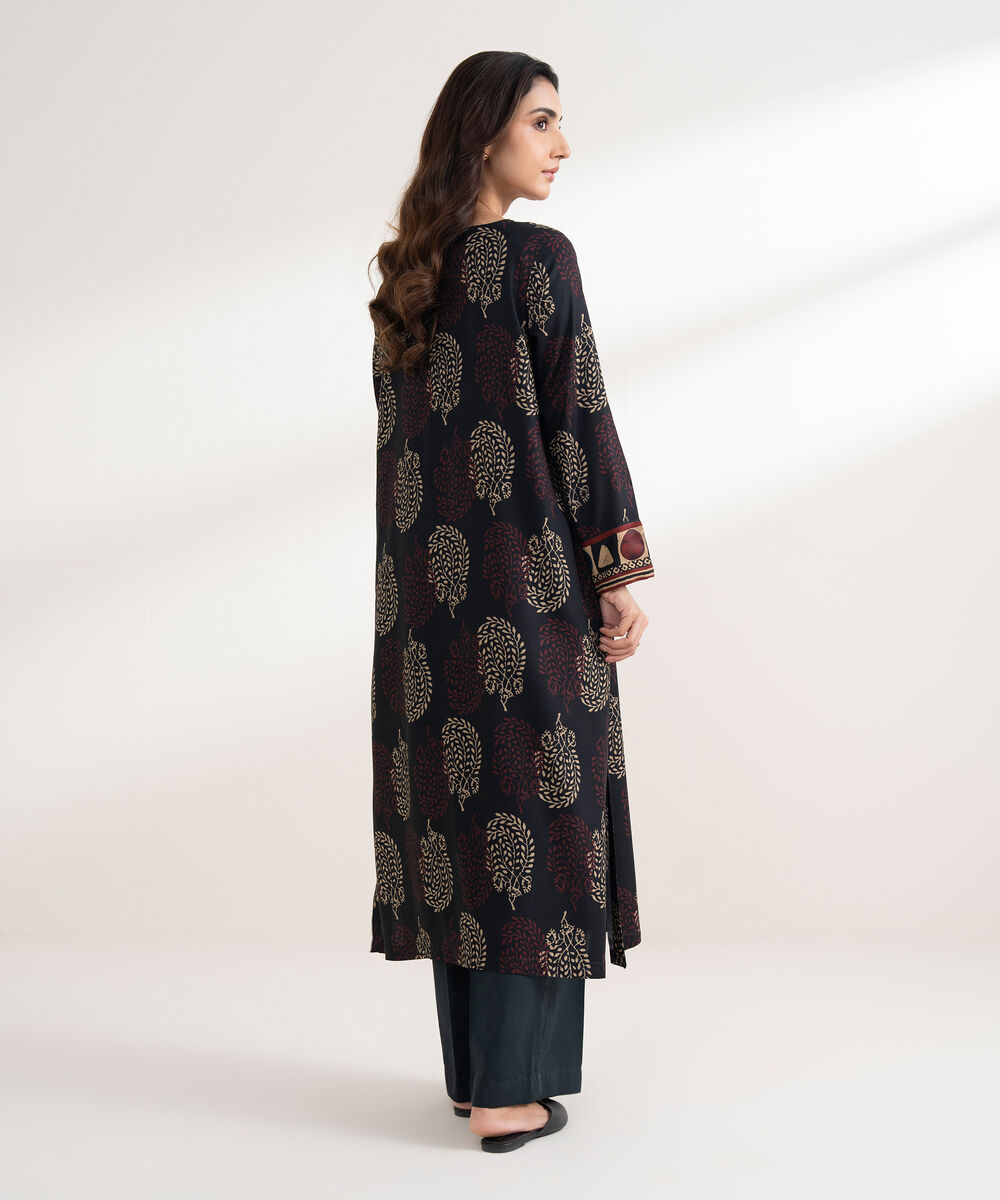 Women's RTW Viscose Linen Printed Straight Black Shirt