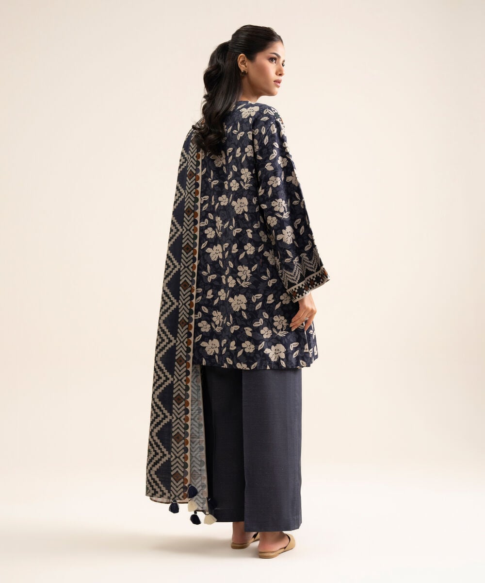 Women's Unstitched Light Khaddar Printed Grey 3 Piece Suit