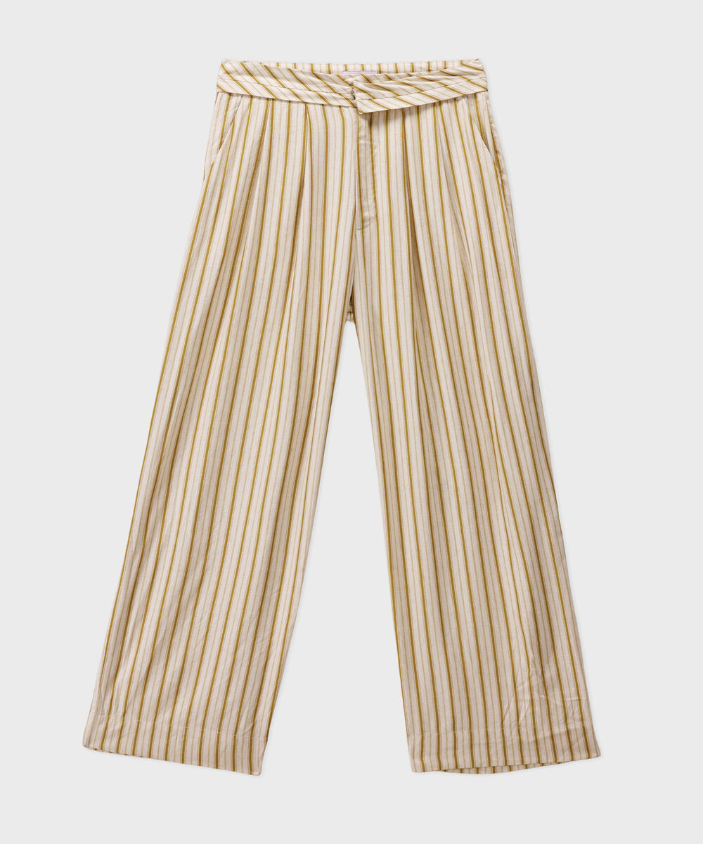 Linen Blend Printed Straight-Fit Trousers — Sapphire