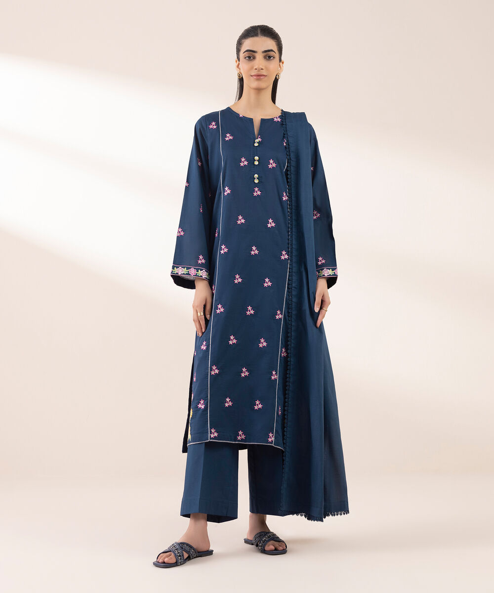 Textured Voile Blue Solid Dupatta