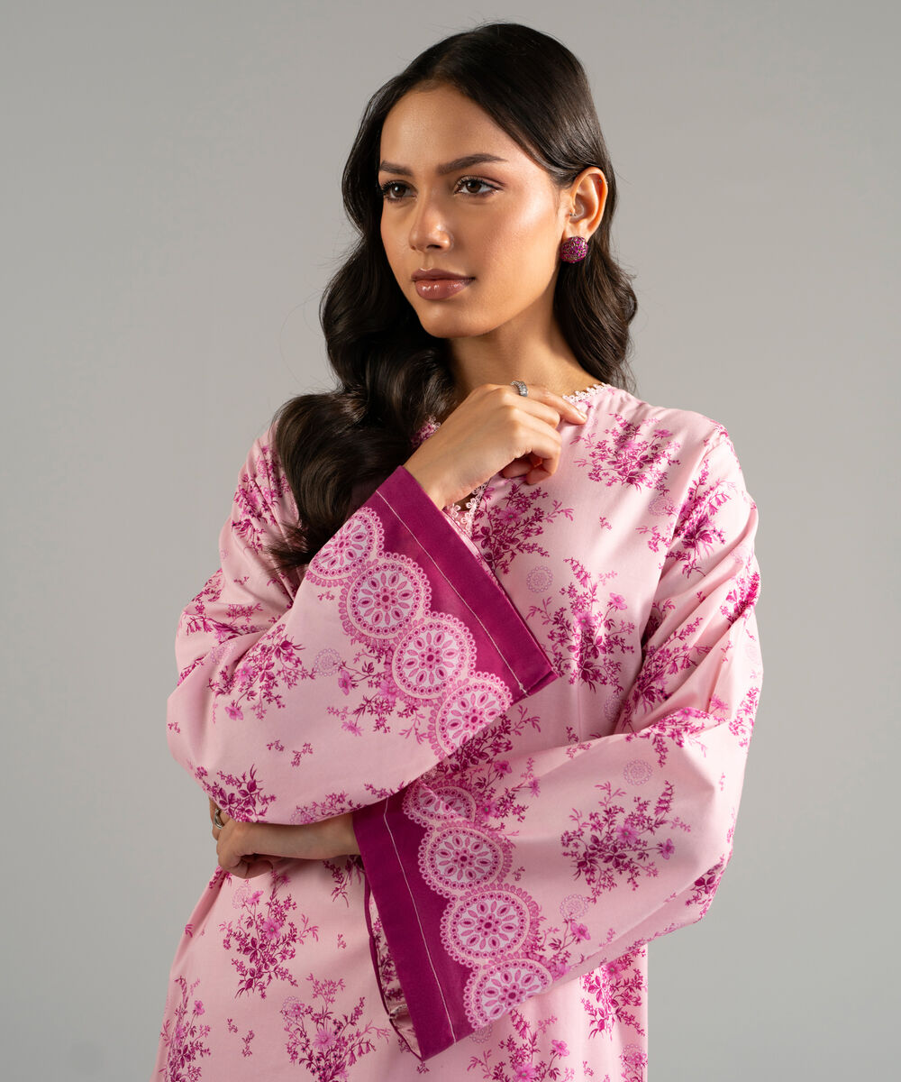 Women's RTW Cotton Viscose Printed Pink Straight Shirt