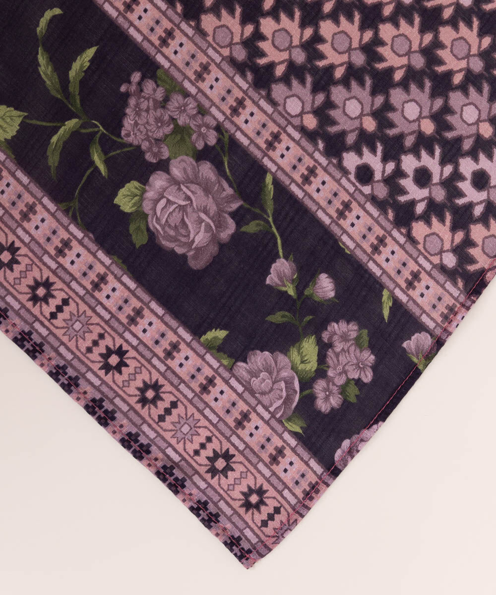 Fine Voile Purple Printed Dupatta