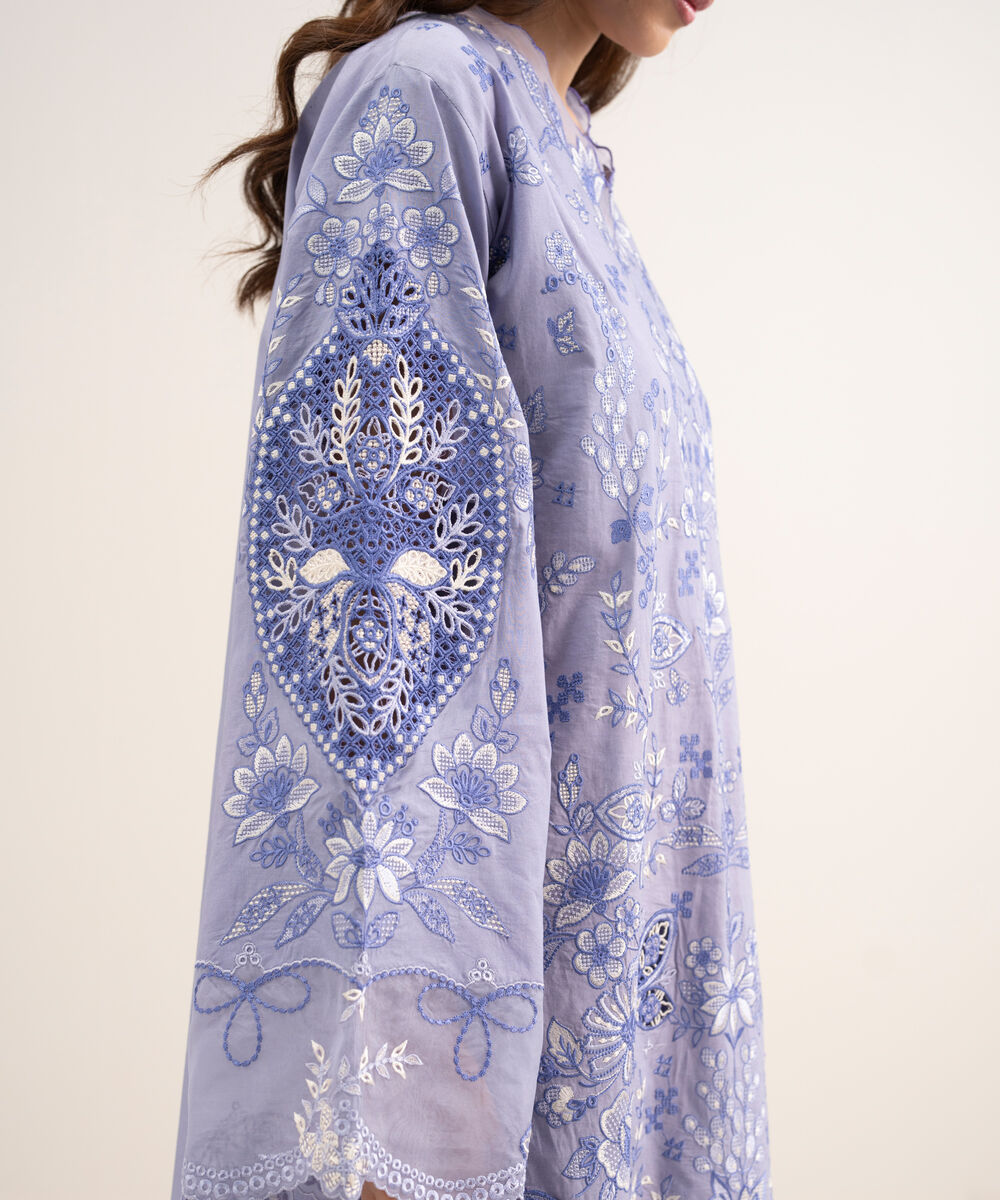 Women's Unstitched Lawn Embroidered Purple 3 Piece Suit