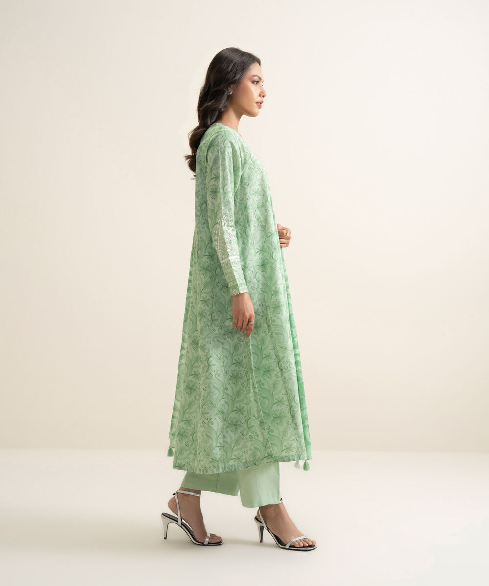 Women's Unstitched Lawn Embroidered Mint 3 Piece Suit
