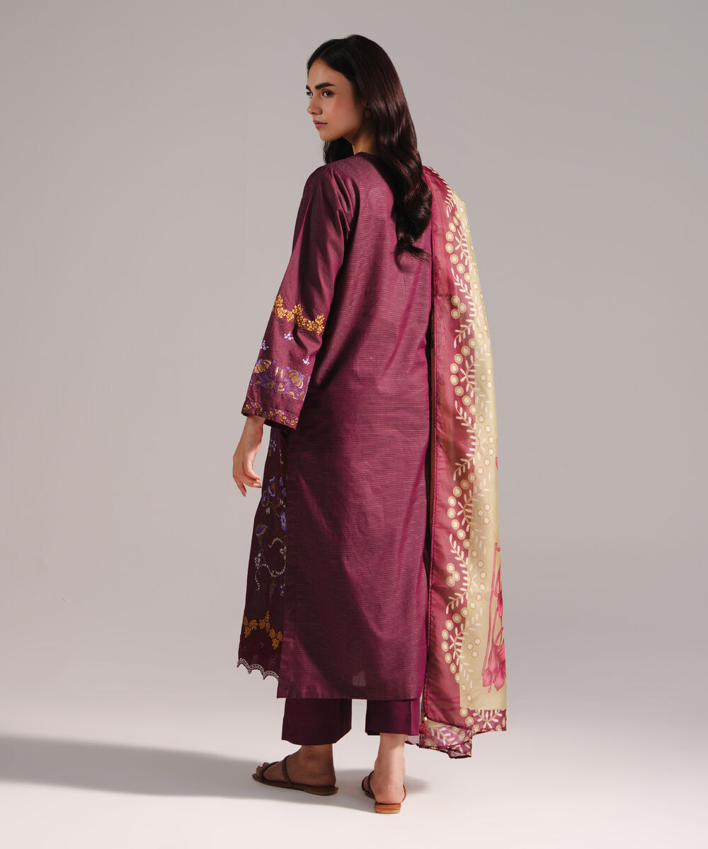 Women's RTW Zari Lawn Embroidered Maroon 3 Piece Suit