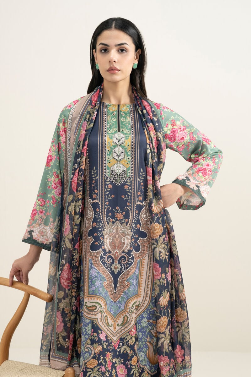 3 Piece - Printed Silk Suit