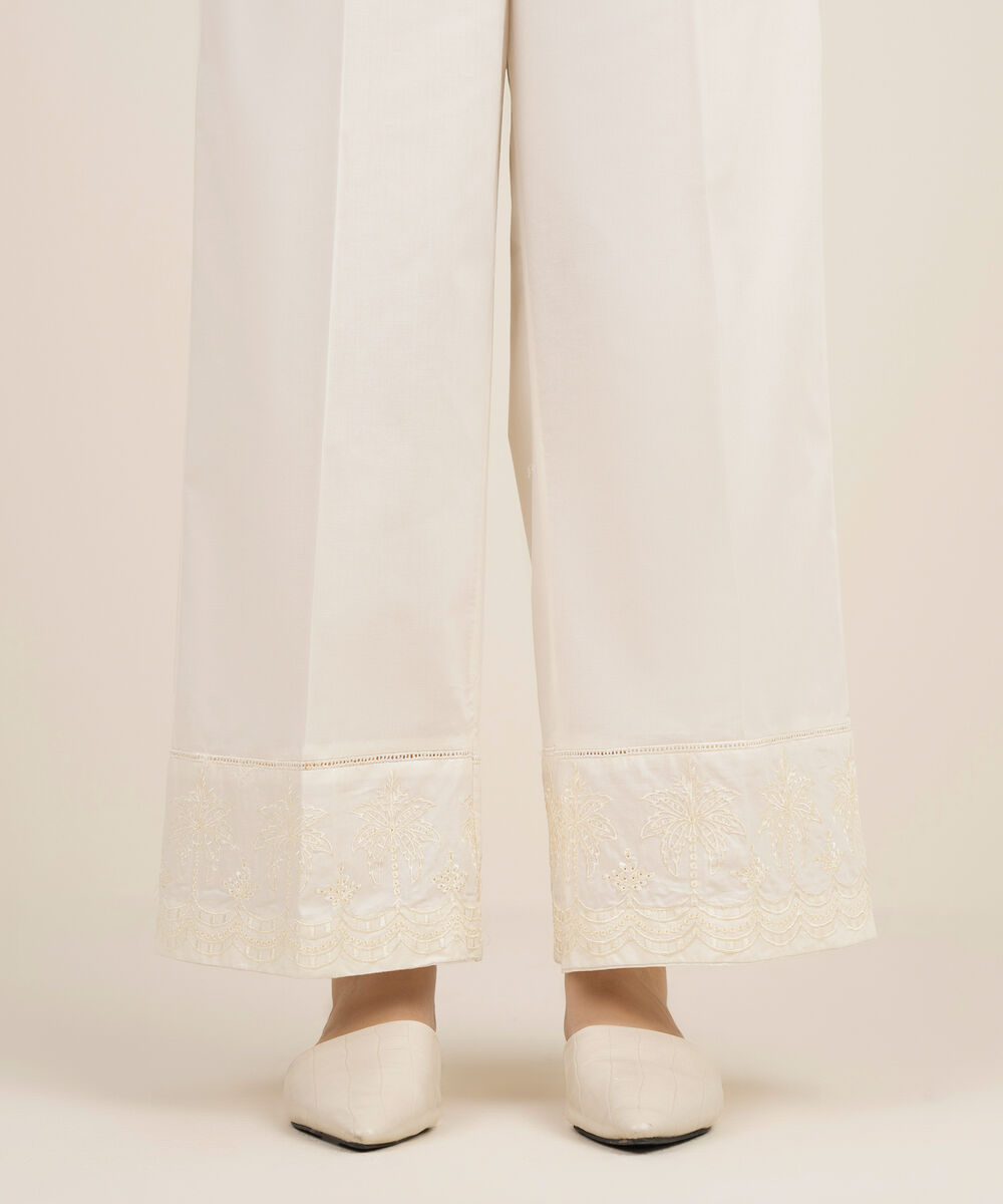 Women's RTW Cambric Embroidered Off White Culottes
