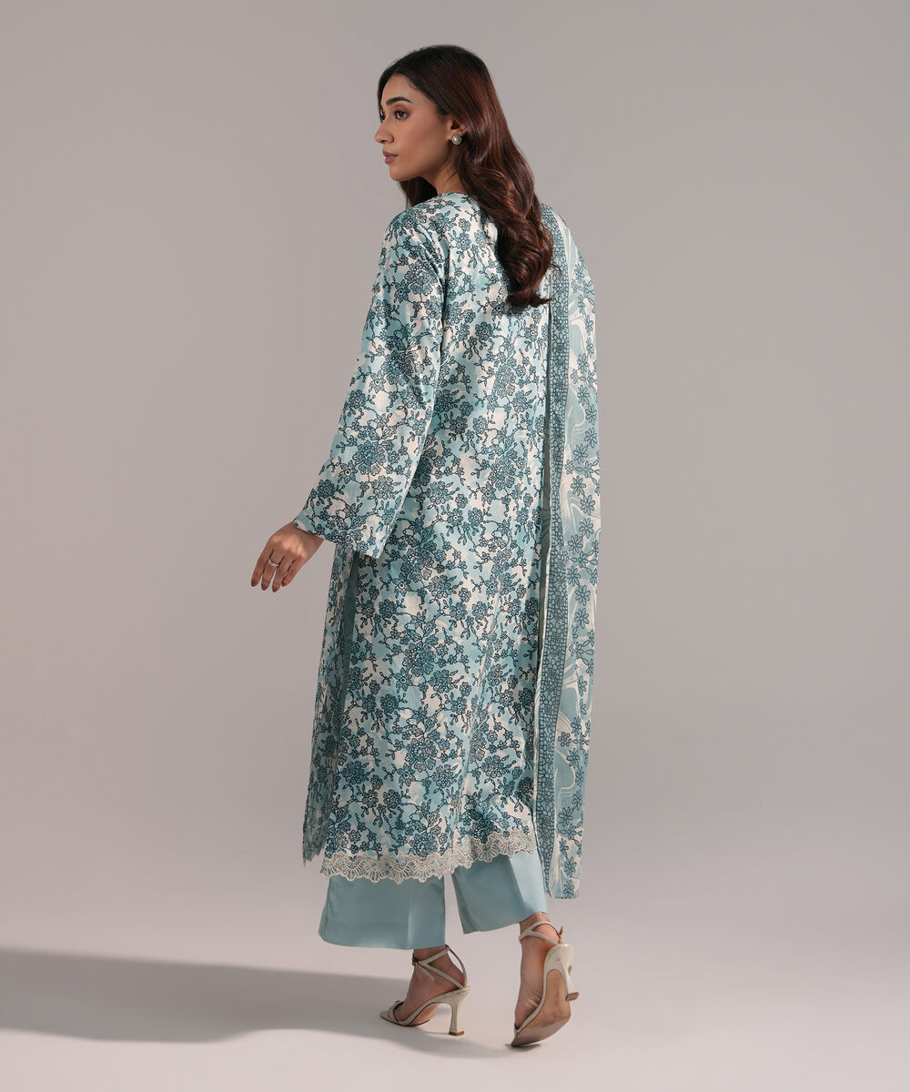 Women's RTW Cambric Embroidered Blue 3 Piece Suit