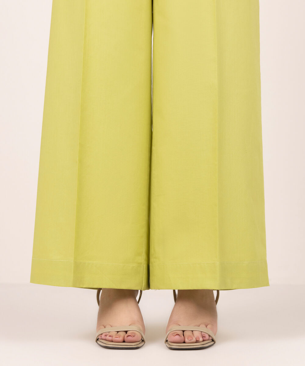 Women's RTW Lawn Solid Lime Green Flared Pants