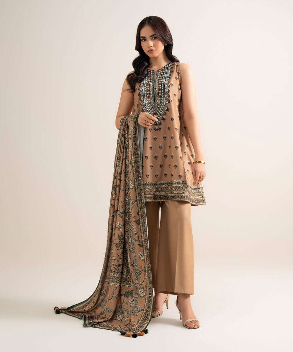 3 Piece - Embroidered Linen Suit