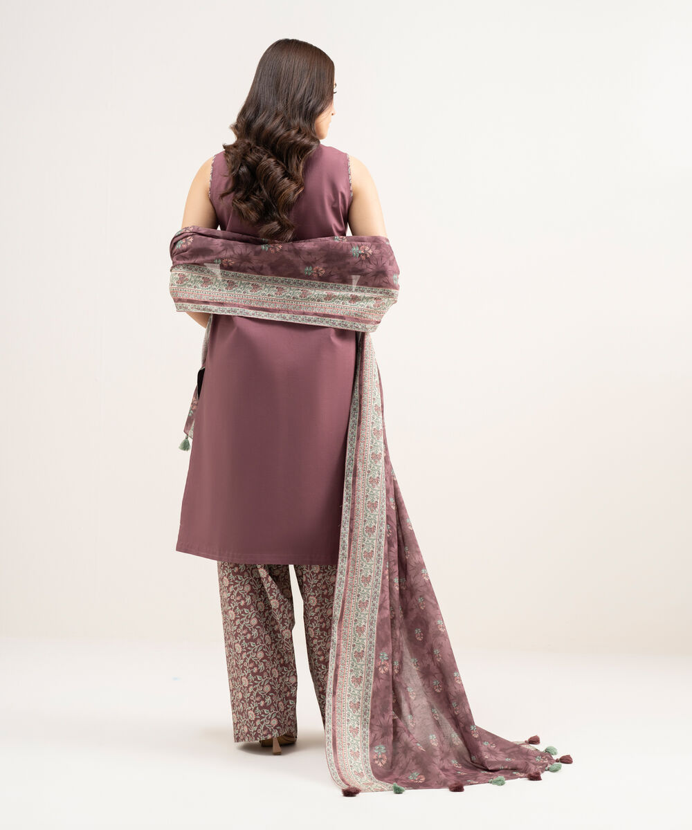 Women's Unstitched Textured Lawn Embroidered Pink 3 Piece Suit