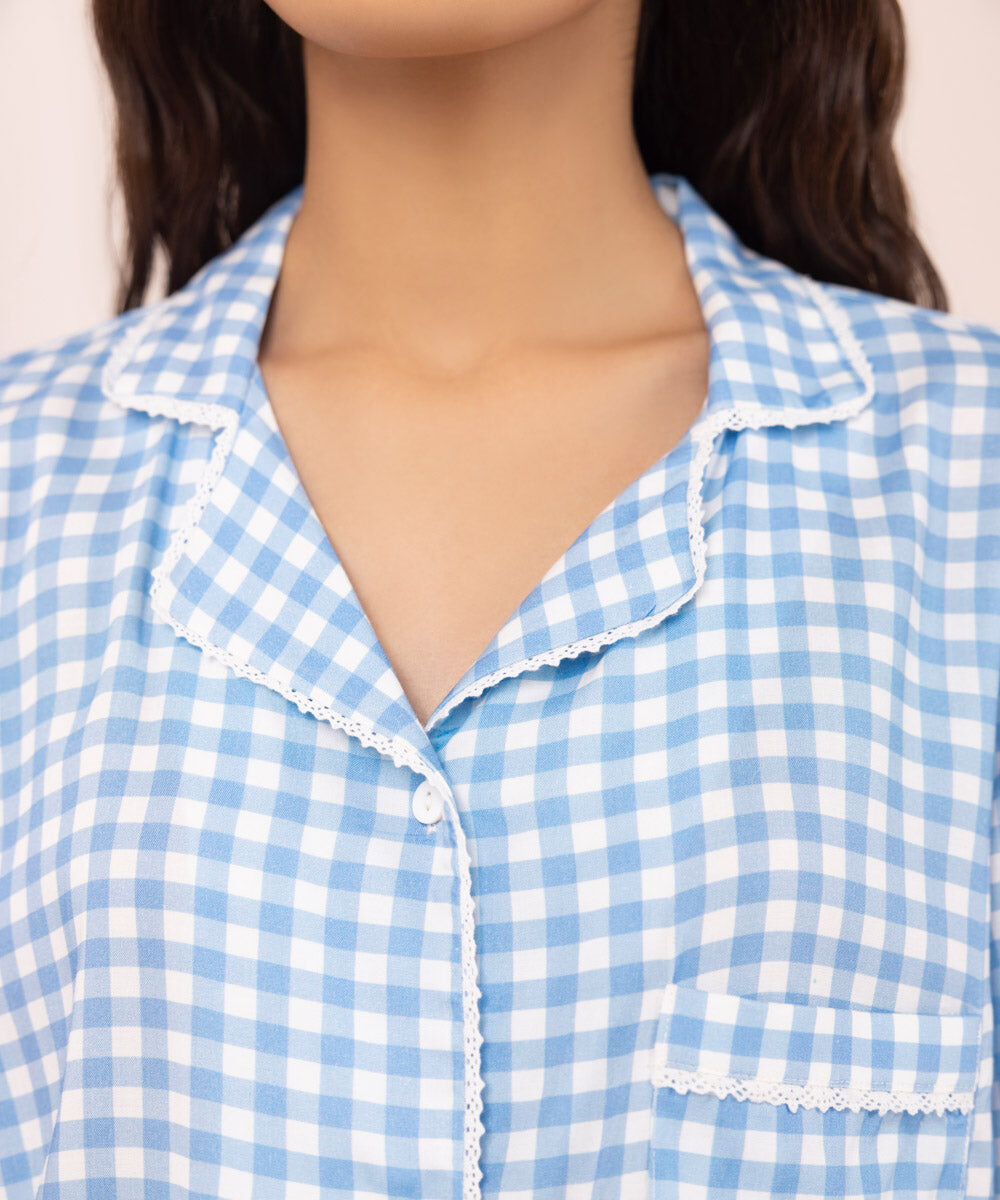 Women's Sleepwear Checkered Viscose PJ Set with lace
