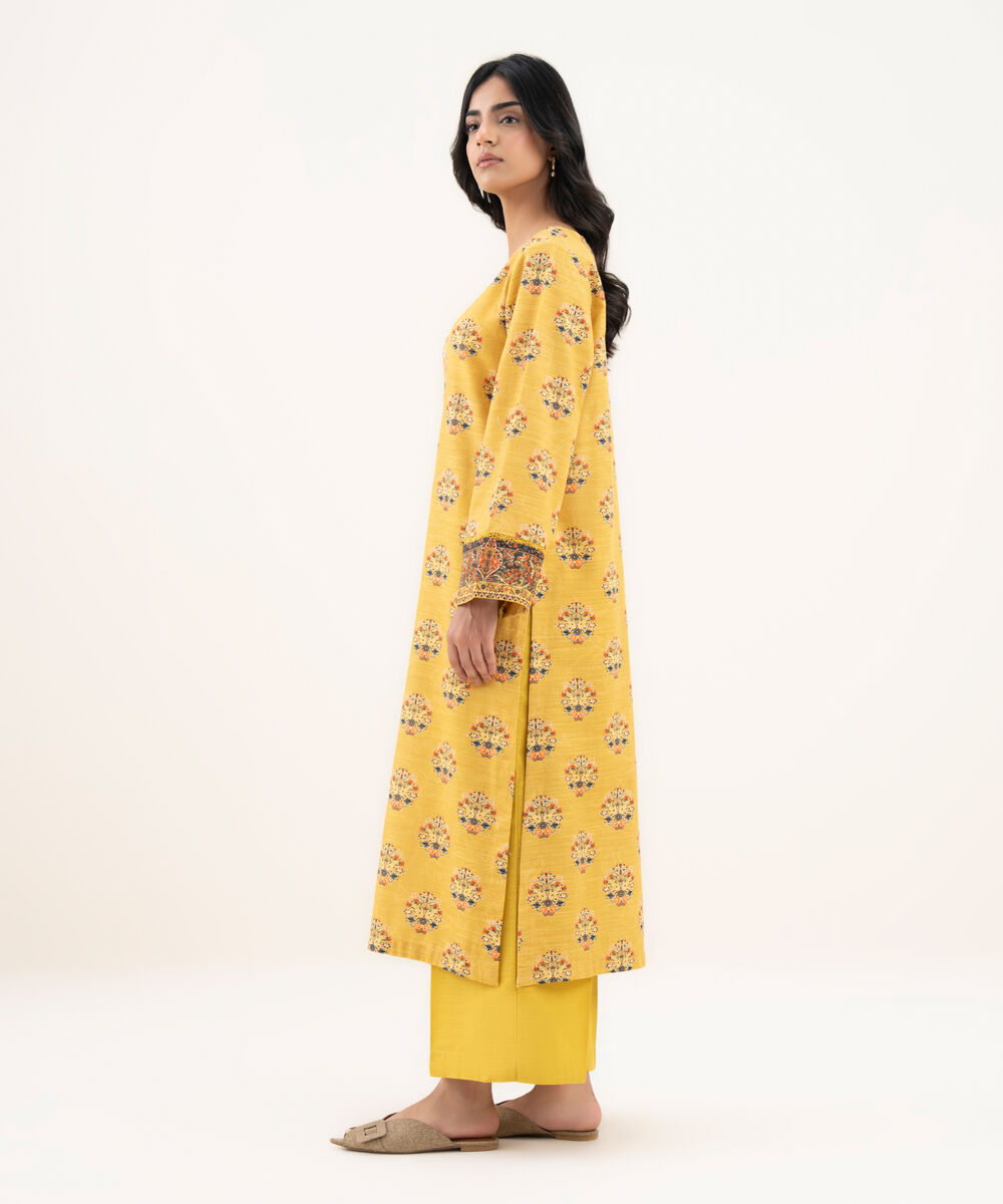Women's RTW Light Khaddar Printed Straight Yellow Shirt