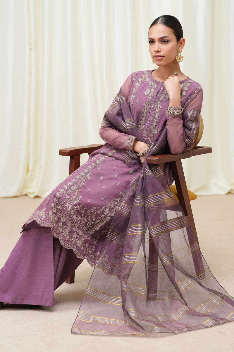 3 Piece - Embroidered Net Suit