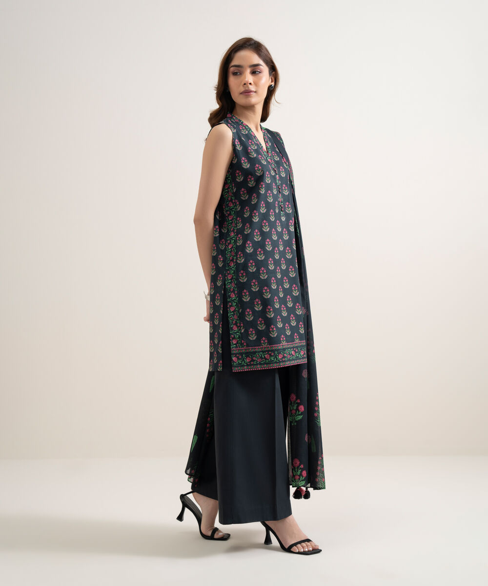 Women's Unstitched Lawn Printed Black 3 Piece Suit