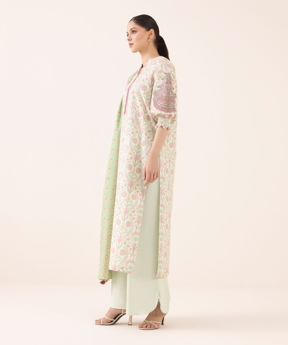 Women's Unstitched Cotton Embroidered Multi Three Piece Suit