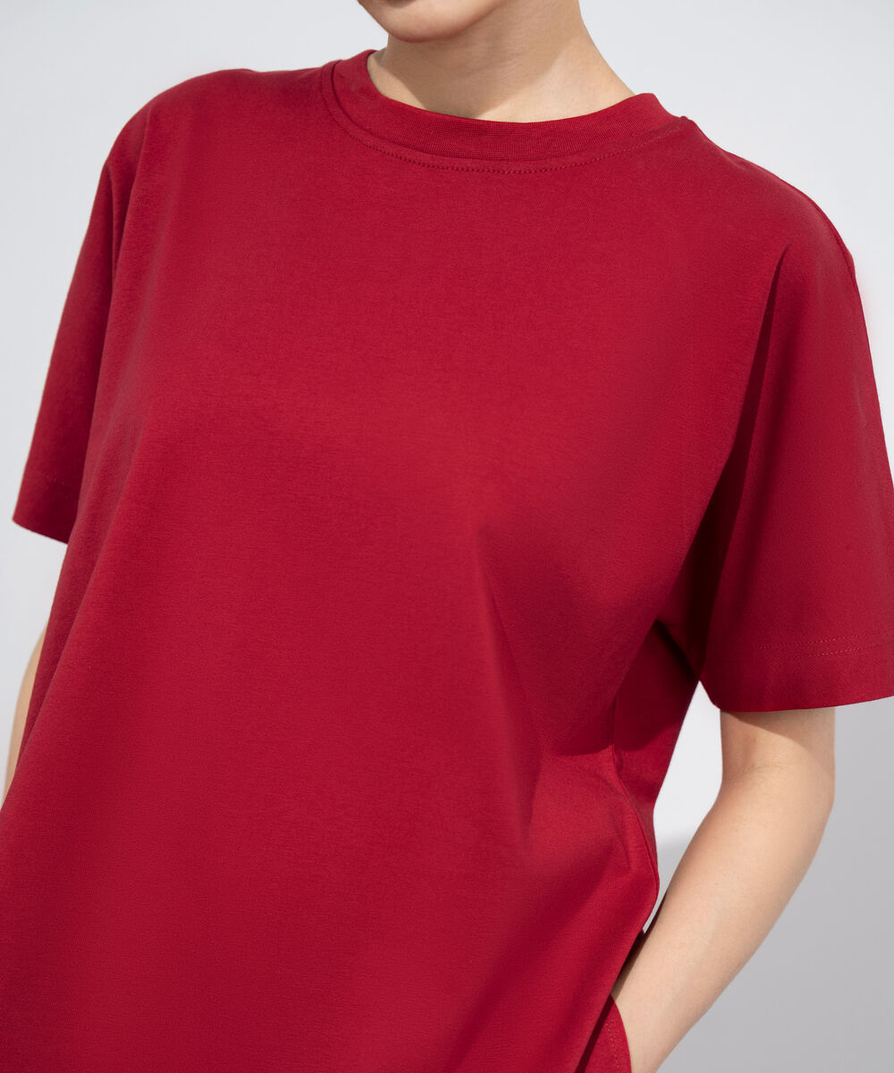 Women's Western Wear Red Loose Fit Jersey T-Shirt