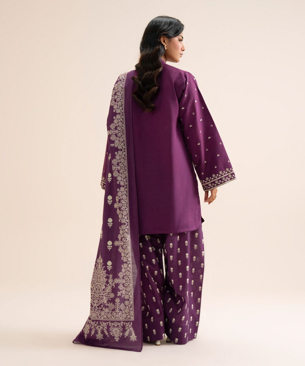 Women's Unstitched Light Khaddar Embroidered Purple 3 Piece Suit