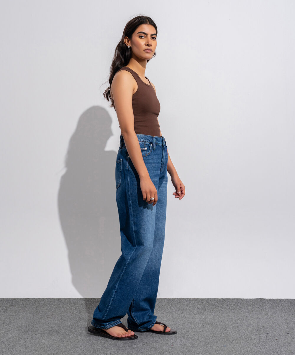 Women's Western Wear Denim Straight Fit Indigo Blue - Dark Worn Jeans