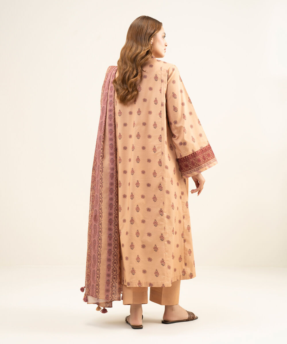 Women's Unstitched Lawn Embroidered Pink 3 Piece Suit