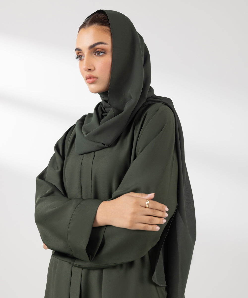 Woman - Green Embroidered Abaya Set