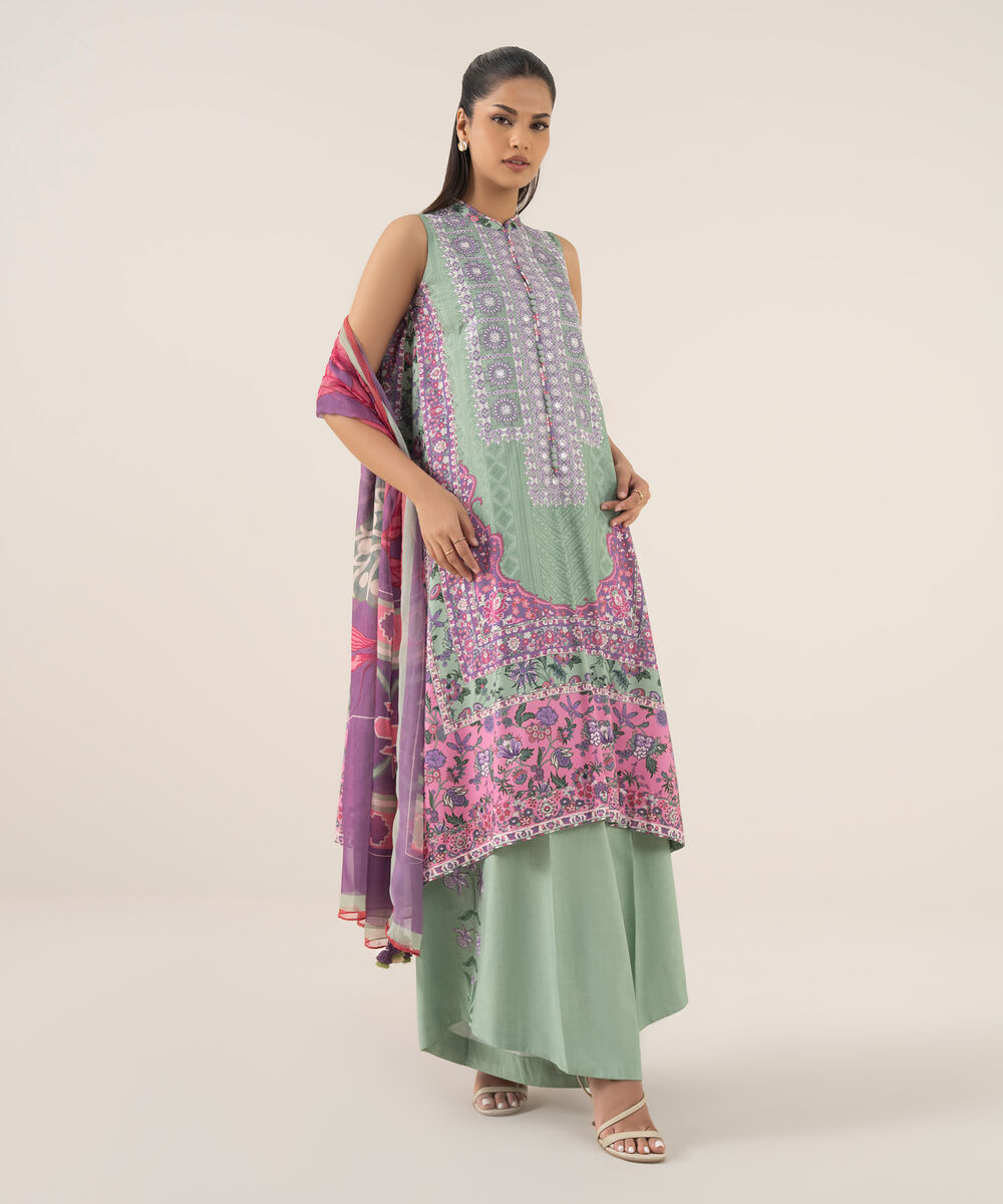 Women's Unstitched Lawn Embroidered Multi Three Piece Suit