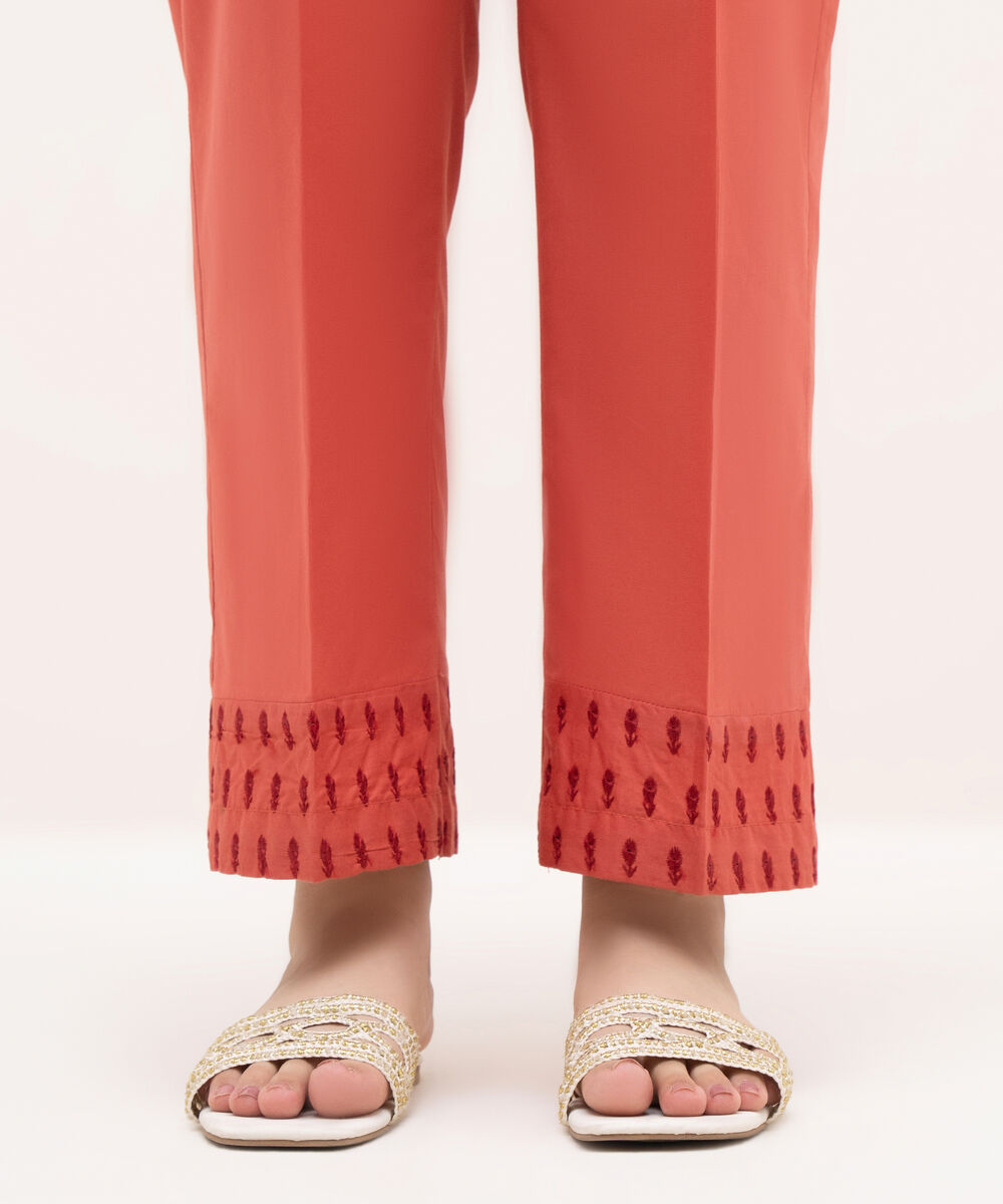 Women's RTW Cambric Coral Embroidered Straight Pants