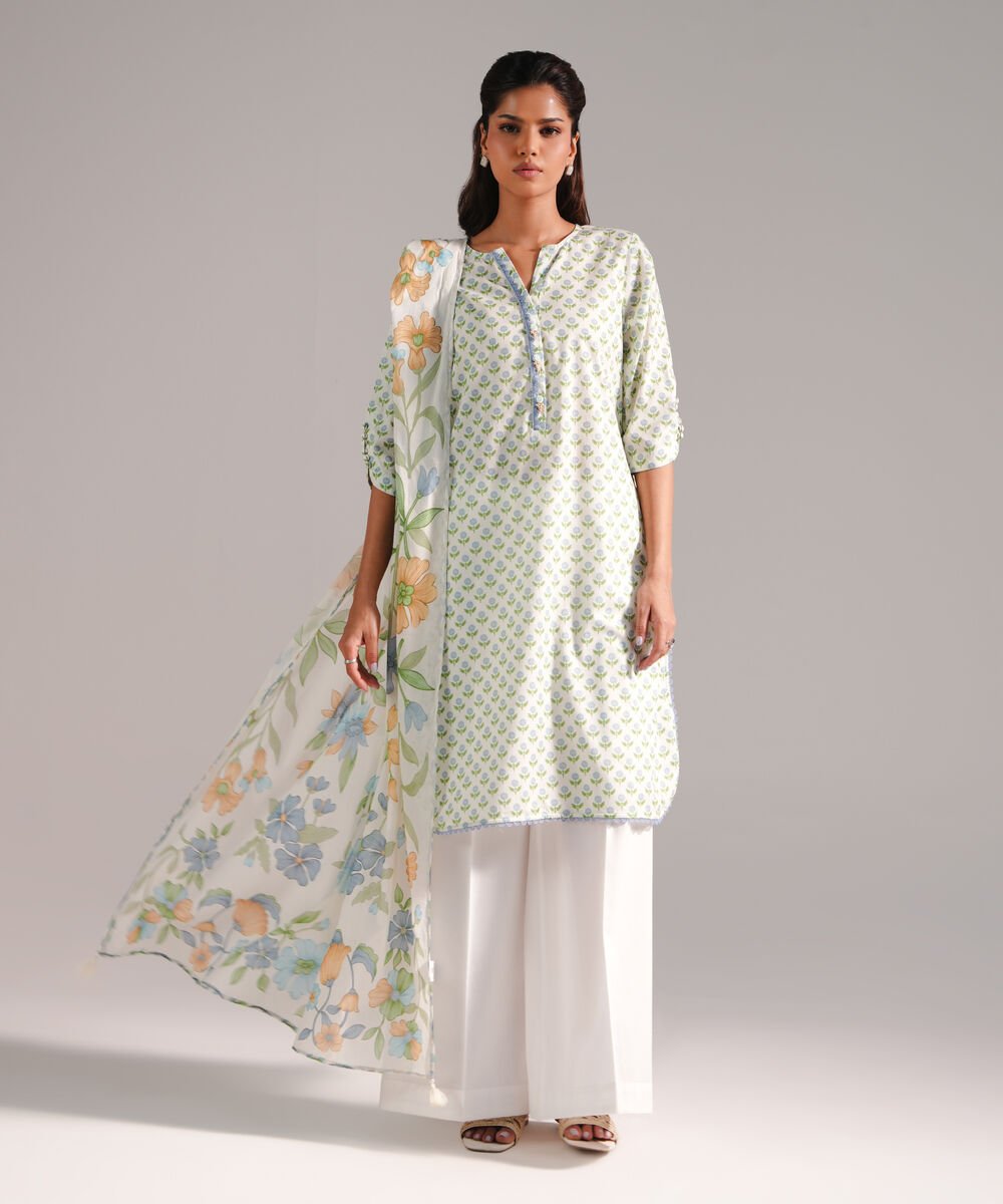 Women's RTW Dobby Printed Mint Green 2 Piece Suit