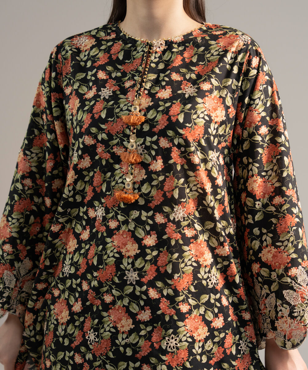 Women's RTW Lawn Embroidered Black 2 Piece Suit