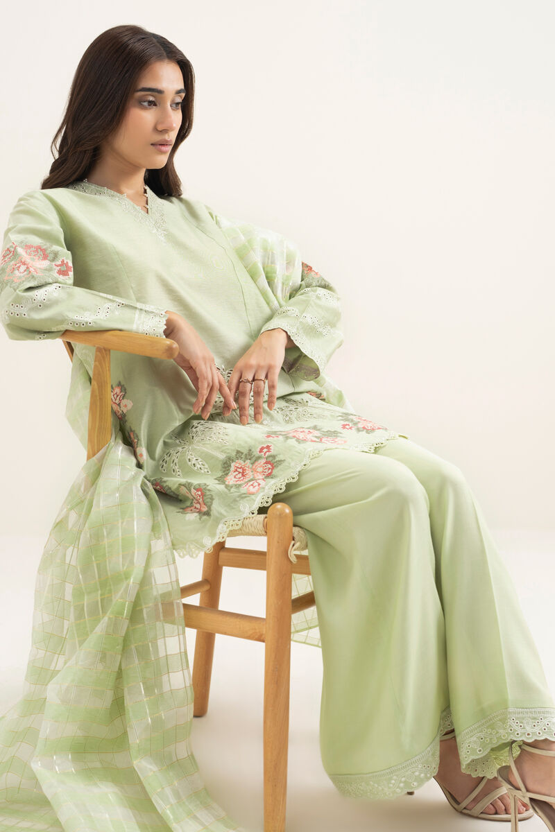3 Piece - Embroidered Cotton Net Suit