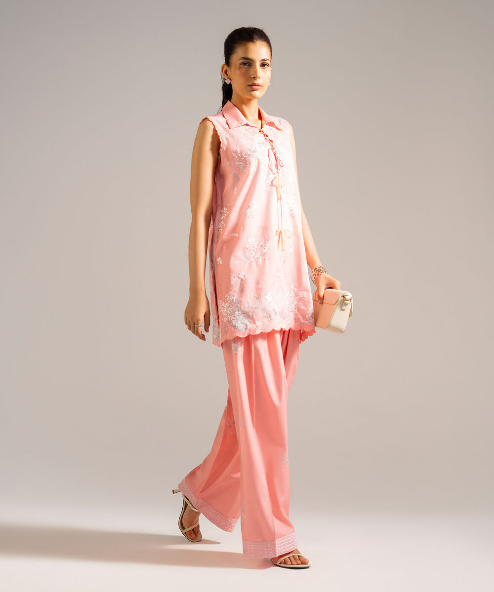 Women's RTW Lawn Embroidered Pink 2 Piece Suit