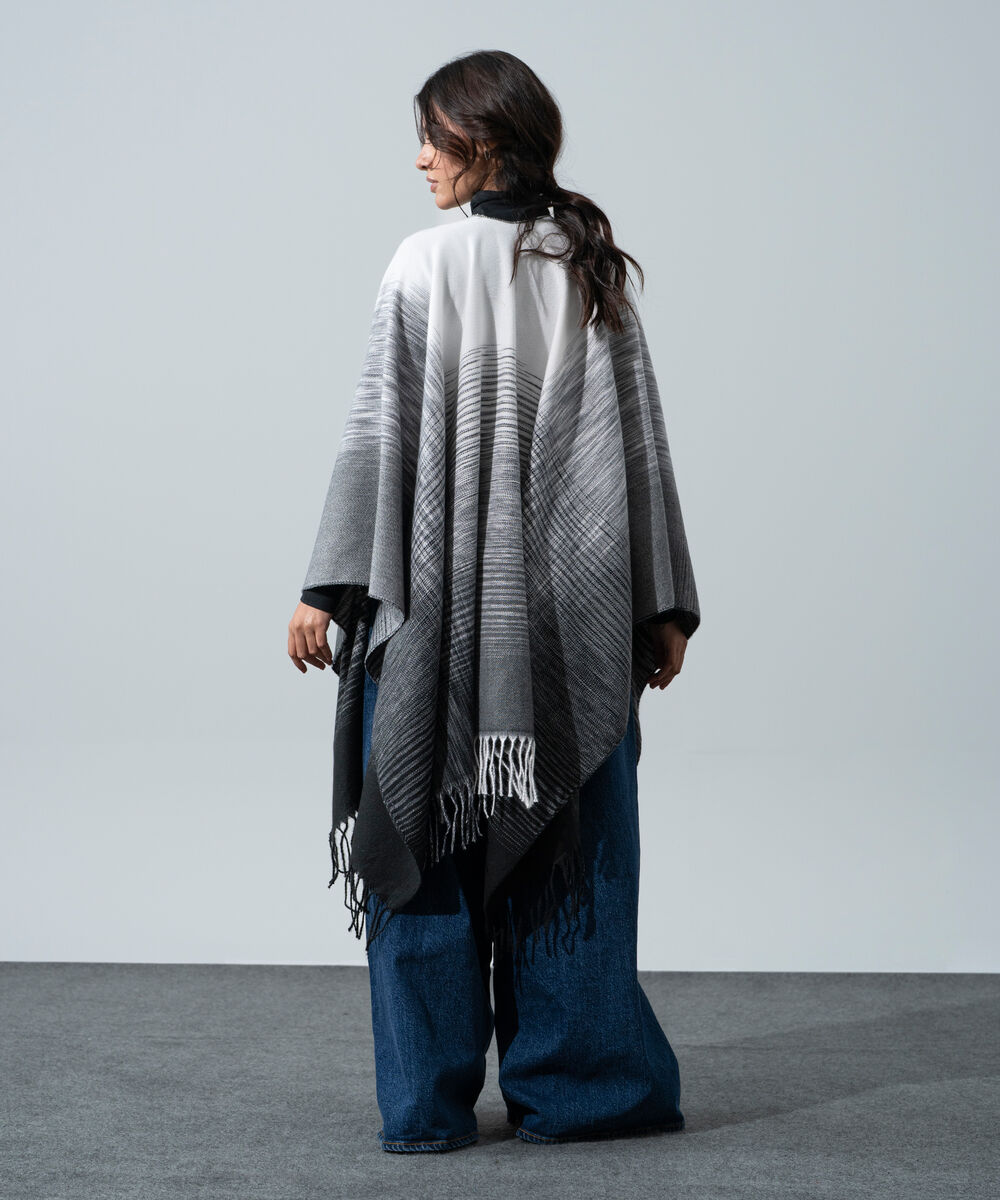 Women's Western Wear White And Grey Polyester Cape Shawl
