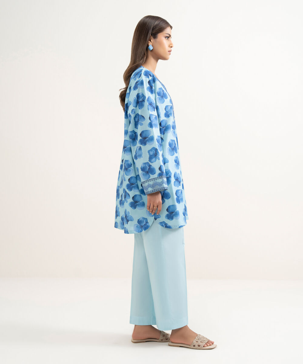 Women's RTW Cambric Embroidered Blue Straight Shirt