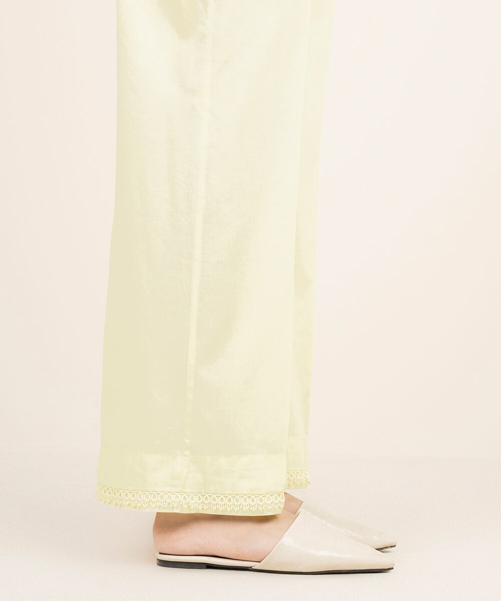 Women's RTW Cotton Viscose Solid Off White Straight Pants