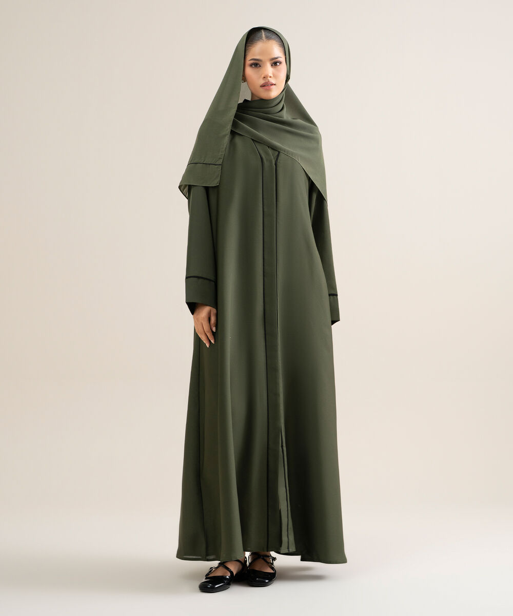 Women's Polyster Army Green Raglan Abbaya Set